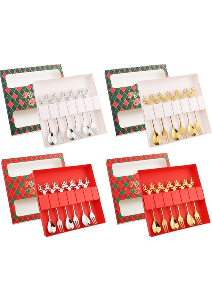 6 Parça Noel Kaşık Çatal Seti Çatal Bıçak Takımı Tatlı Çatal ve Kaşıkları Çatal Bıçak Takımı Paslanmaz Çelik Çay Partisi Ev Pastası Hediye (Yurt Dışından) modelleri