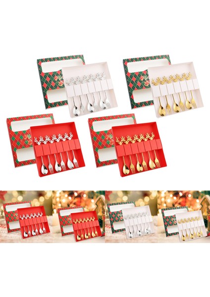 6 Parça Noel Kaşık Çatal Seti Çatal Bıçak Takımı Tatlı Çatal ve Kaşıkları Çatal Bıçak Takımı Paslanmaz Çelik Çay Partisi Ev Pastası Hediye (Yurt Dışından) fırsatları