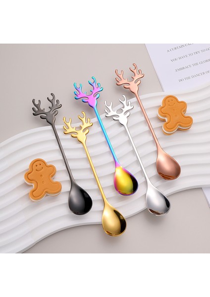 Pasta Tatlı Kaşığı Noel Geyik Kaşığı Kaşık 304 Paslanmaz Çelik Kahve Kaşığı Hediye Kutusu (Yurt Dışından) fırsatları