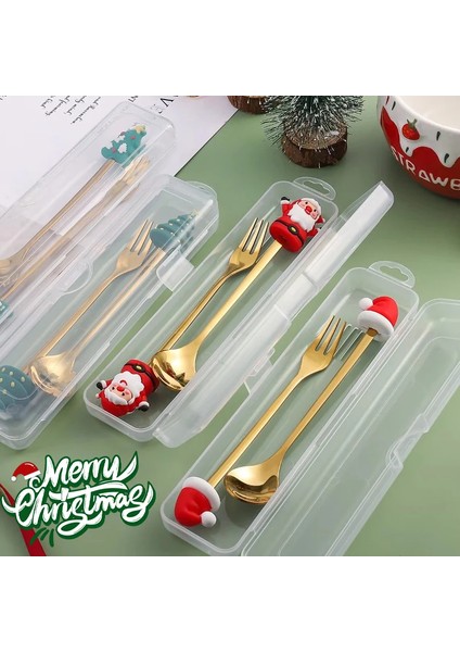 Şık Karikatür Gümüş Eşya Hediye Seti Paslanmaz Çelik Altın Noel Çay Kahve Kaşığı ve Çatal Bıçak Takımı Noel Hediye Kutusu ile (Yurt Dışından) fiyatları