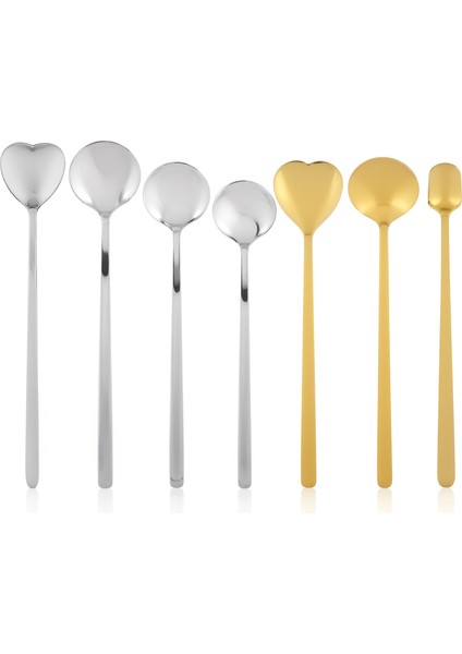 7 Adet Paslanmaz Çelik Çay Kaşığı Yuvarlak/kalp Şeklinde Karıştırma Kaşığı Uzun Saplı Dondurma Kaşığı Çok Işlevli Ev Mutfağı Için (Yurt Dışından) modelleri