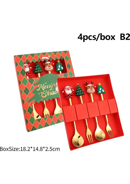 2/4/6 Adet Noel Çatal ve Kaşık Seti Paslanmaz Çelik Yaratıcı Sofra Takımı Kahve Çay Tatlı Çatal ve Kaşık Hediye Seti (Yurt Dışından)
