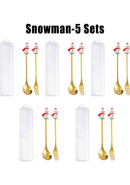 Paslanmaz Çelik Noel Tatlı Çatal Seti Sevimli Bebek Tatlı Kaşığı Karikatür Sofra Takımı Meyve Çatalı Taşınabilir Kahve Kaşığı Çatal Bıçak Takımı (Yurt Dışından)
