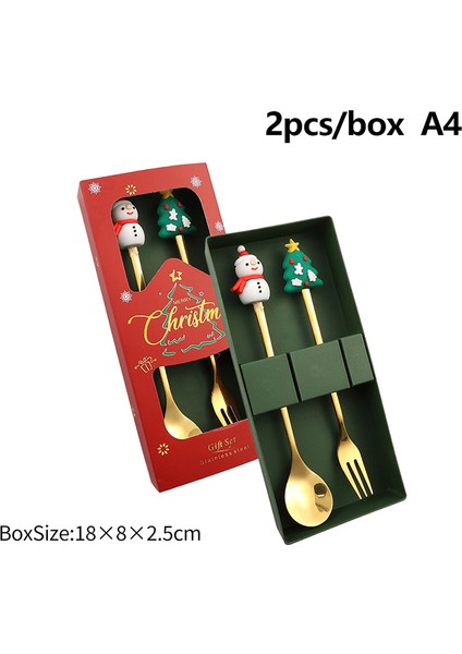 2/4/6 Adet Noel Çatal ve Kaşık Seti Paslanmaz Çelik Yaratıcı Sofra Takımı Kahve Çay Tatlı Çatal ve Kaşık Hediye Seti (Yurt Dışından)