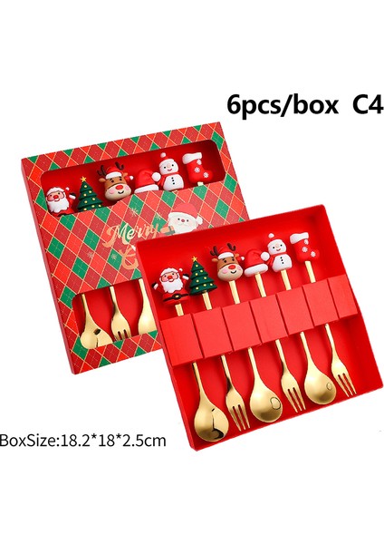2/4/6 Adet Noel Çatal ve Kaşık Seti Paslanmaz Çelik Yaratıcı Sofra Takımı Kahve Çay Tatlı Çatal ve Kaşık Hediye Seti (Yurt Dışından)