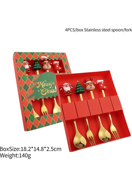 2/4/6 Parça Noel Çatal ve Kaşık Seti Paslanmaz Çelik Yaratıcı Sofra Takımı Kahve Çay Tatlı Çatal ve Kaşık Hediye Seti (Yurt Dışından)