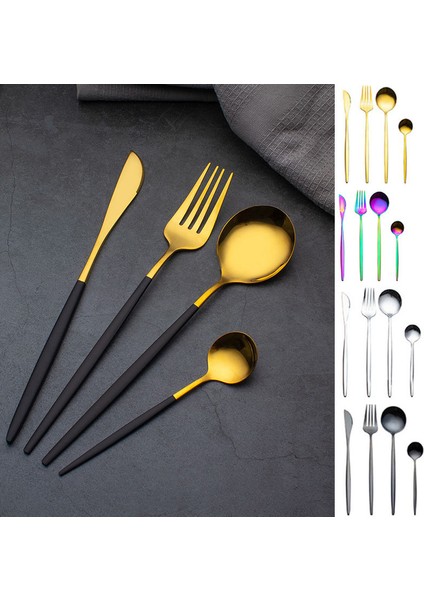 Altın Kaplama Yemek Takımları 304 Paslanmaz Çelik Çatal Bıçak Takımı Sofra Takımı Batı Biftek Gümüş Bıçak Çatal Çay Kaşığı Akşam Yemeği Mutfak P1 (Yurt Dışından) modelleri