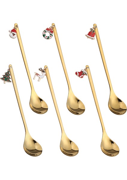 Kahve Tatlı Kaşığı Paslanmaz Çelik Noel Karıştırma Kaşıkları Parti Kahve Kaşığı Kolyeli Noel Çay Kaşığı Süslemeleri Hediye (Yurt Dışından)