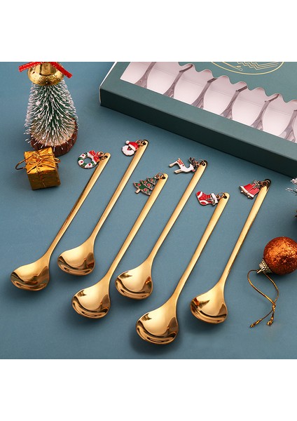 Kahve Tatlı Kaşığı Paslanmaz Çelik Noel Karıştırma Kaşıkları Parti Kahve Kaşığı Kolyeli Noel Çay Kaşığı Süslemeleri Hediye (Yurt Dışından) fiyatları
