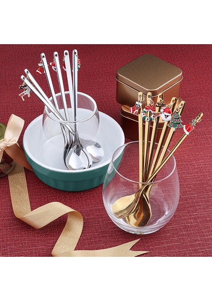 Kahve Tatlı Kaşığı Paslanmaz Çelik Noel Karıştırma Kaşıkları Parti Kahve Kaşığı Kolyeli Noel Çay Kaşığı Süslemeleri Hediye (Yurt Dışından) modelleri