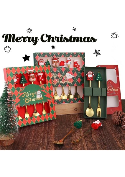 2/4/6 Parça Noel Çatal ve Kaşık Seti Paslanmaz Çelik Yaratıcı Sofra Takımı Kahve Çay Tatlı Çatal ve Kaşık Hediye Seti (Yurt Dışından) fırsatları