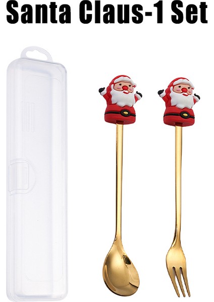 Paslanmaz Çelik Noel Tatlı Çatal Seti Sevimli Bebek Tatlı Kaşığı Karikatür Sofra Takımı Meyve Çatalı Taşınabilir Kahve Kaşığı Çatal Bıçak Takımı (Yurt Dışından)
