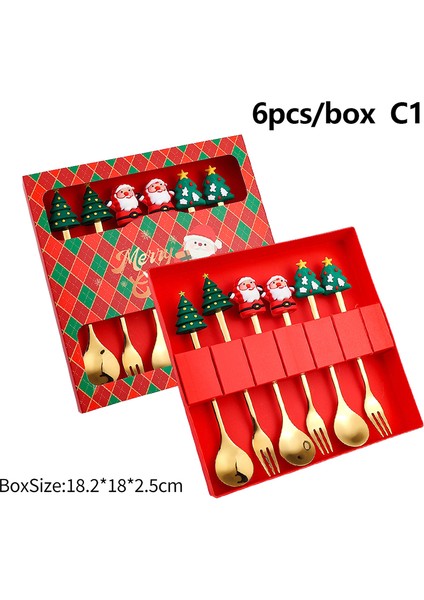 2/4/6 Adet Noel Çatal ve Kaşık Seti Paslanmaz Çelik Yaratıcı Sofra Takımı Kahve Çay Tatlı Çatal ve Kaşık Hediye Seti (Yurt Dışından)