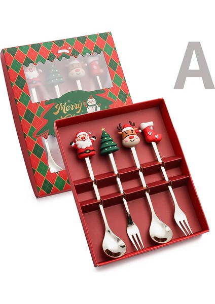 Yeni Sevimli Noel Kaşık Seti Kahve Kaşığı Yaratıcı Kaşık Çatal Noel Hediye Kutusu Sofra Takımı Dondurma Tatlı Yemek Takımı Setleri (Yurt Dışından)