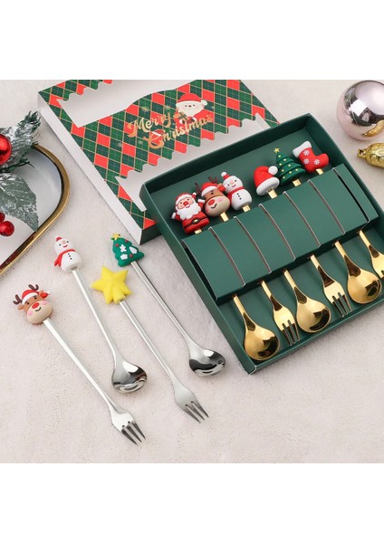Yeni Sevimli Noel Kaşık Seti Kahve Kaşığı Yaratıcı Kaşık Çatal Noel Hediye Kutusu Sofra Takımı Dondurma Tatlı Yemek Takımı Setleri (Yurt Dışından) fiyatları