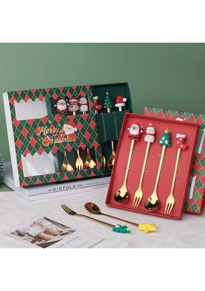 Yeni Sevimli Noel Kaşık Seti Kahve Kaşığı Yaratıcı Kaşık Çatal Noel Hediye Kutusu Sofra Takımı Dondurma Tatlı Yemek Takımı Setleri (Yurt Dışından) fırsatları