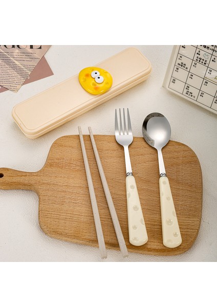Paslanmaz Çelik Sevimli Peynir Kaşığı Çatal Buğday Çubukları Üç Parçalı Set Öğrenci Çocuklar Taşınabilir Sofra Takımı Saklama Kutusu Seti (Yurt Dışından) fiyatları