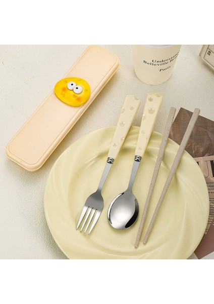Paslanmaz Çelik Sevimli Peynir Kaşığı Çatal Buğday Çubukları Üç Parçalı Set Öğrenci Çocuklar Taşınabilir Sofra Takımı Saklama Kutusu Seti (Yurt Dışından) modelleri