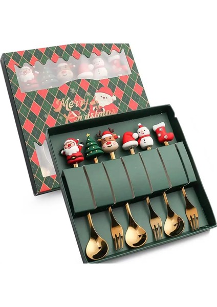 (2/6 Parça) Noel Kaşık ve Çatal Seti Paslanmaz Çelik Yaratıcı Sofra Takımı Kahve Çay Tatlı Kaşık ve Çatal Zarif Hediye Seti (Yurt Dışından)