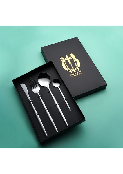 Parlak Sofra Takımı Dörtlü Paslanmaz Çelik Bıçaklar Çatallar Batı Tarzı Biftek Bıçakları Çatallar Kaşıklar Hediye Kutusu Seti Çatal Bıçak Takımı (Yurt Dışından)