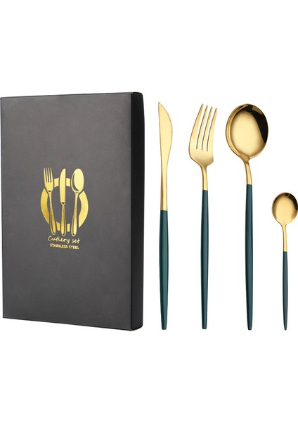 Parlak Sofra Takımı Dörtlü Paslanmaz Çelik Bıçaklar Çatallar Batı Tarzı Biftek Bıçakları Çatallar Kaşıklar Hediye Kutusu Seti Çatal Bıçak Takımı (Yurt Dışından) modelleri