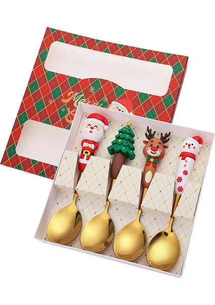 (2/4/6 Parça) Noel Kaşık ve Çatal Seti Paslanmaz Çelik Yaratıcı Sofra Takımı Kahve Çay Tatlı Kaşık ve Çatal Zarif Hediye Seti (Yurt Dışından)