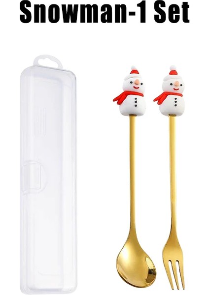 Yeni Paslanmaz Çelik Noel Sofra Takımı Yaratıcı Bebek Kahve Karıştırma Kaşığı Meyve Çatalı Noel Hediye Kutusu Kaşık Çatal Seti (Yurt Dışından)