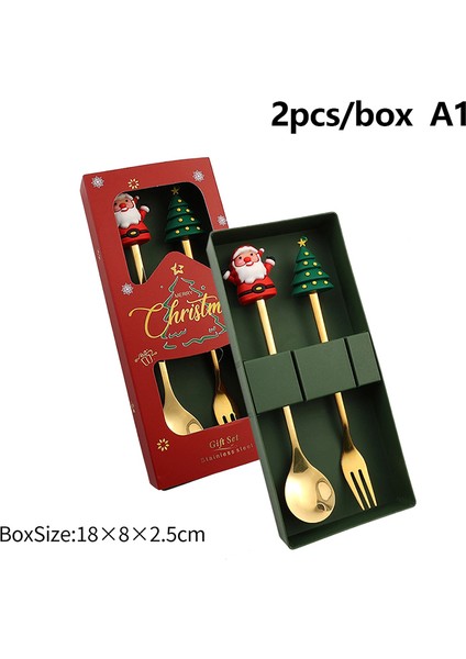 2/4/6 Adet Noel Çatal ve Kaşık Seti Paslanmaz Çelik Yaratıcı Sofra Takımı Kahve Çay Tatlı Çatal ve Kaşık Hediye Seti (Yurt Dışından)