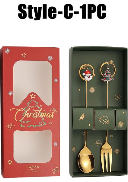 10 Paket Noel Kaşık ve Çatal Seti Paslanmaz Çelik Yaratıcı Sofra Takımı Kahve Çay Tatlı Kaşık ve Çatal Zarif Hediye Seti (Yurt Dışından)