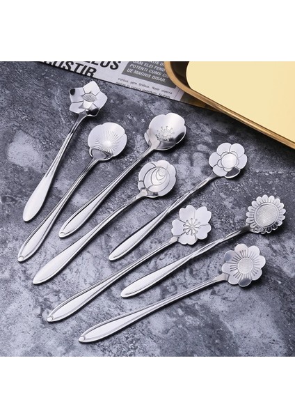 8 Adet Paslanmaz Çelik Kiraz Gül Çiçek Altın Kepçe Kahve Kaşığı Hediyeler Mutfak Tatlı Çay Aksesuarları Sofra Dekorasyon Seti (Yurt Dışından)