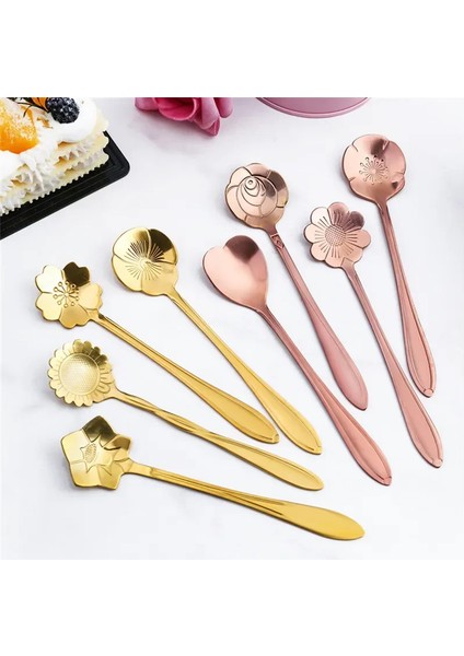 8 Adet Paslanmaz Çelik Kiraz Gül Çiçek Altın Kepçe Kahve Kaşığı Hediyeler Mutfak Tatlı Çay Aksesuarları Sofra Dekorasyon Seti (Yurt Dışından) fiyatları