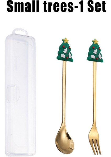 Paslanmaz Çelik Noel Tatlı Çatal Seti Sevimli Bebek Tatlı Kaşığı Karikatür Sofra Takımı Meyve Çatalı Taşınabilir Kahve Kaşığı Çatal Bıçak Takımı (Yurt Dışından)