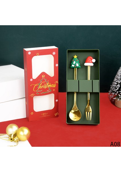 4 Adet Noel Kahve Kaşık Çatal Seti Elk Noel Çatal Bıçak Takımı Ağaç Dekoru Tatlı Kepçesi Meyve Çatalı Kahve Kaşığı Noel Hediyeleri (Yurt Dışından)