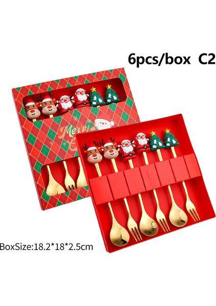 2/4/6 Adet Noel Çatal ve Kaşık Seti Paslanmaz Çelik Yaratıcı Sofra Takımı Kahve Çay Tatlı Çatal ve Kaşık Hediye Seti (Yurt Dışından)
