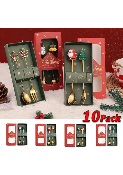 10 Paket Noel Kaşık ve Çatal Seti Paslanmaz Çelik Yaratıcı Sofra Takımı Kahve Çay Tatlı Kaşık ve Çatal Zarif Hediye Seti (Yurt Dışından)