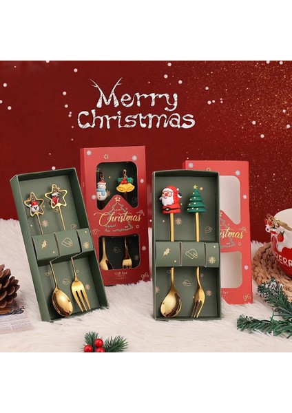 10 Paket Noel Kaşık ve Çatal Seti Paslanmaz Çelik Yaratıcı Sofra Takımı Kahve Çay Tatlı Kaşık ve Çatal Zarif Hediye Seti (Yurt Dışından)