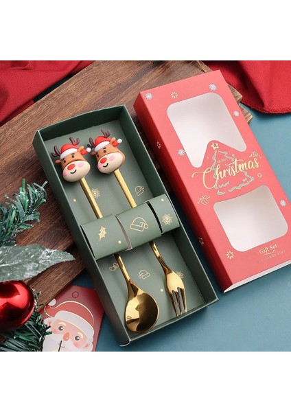 10 Paket Noel Kaşık ve Çatal Seti Paslanmaz Çelik Yaratıcı Sofra Takımı Kahve Çay Tatlı Kaşık ve Çatal Zarif Hediye Seti (Yurt Dışından)