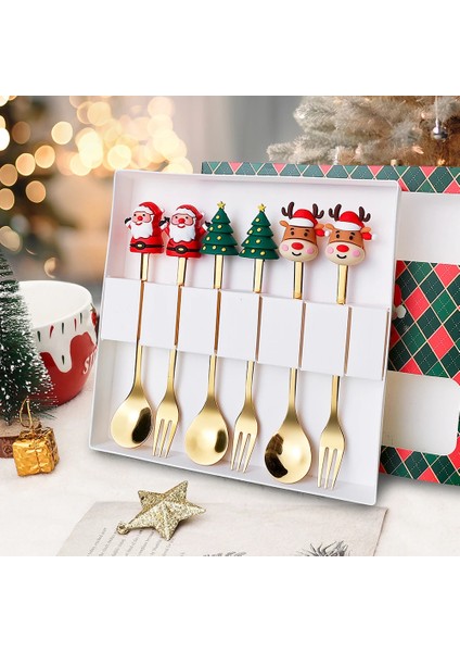 2/4/6 Adet Noel Kaşık Çatal Hediye Paslanmaz Çelik Çatal Bıçak Takımı Sofra Takımı Kahve Çay Tatlı Kepçesi 2025 Yeni Yıl Ev Dekoru (Yurt Dışından) fiyatları