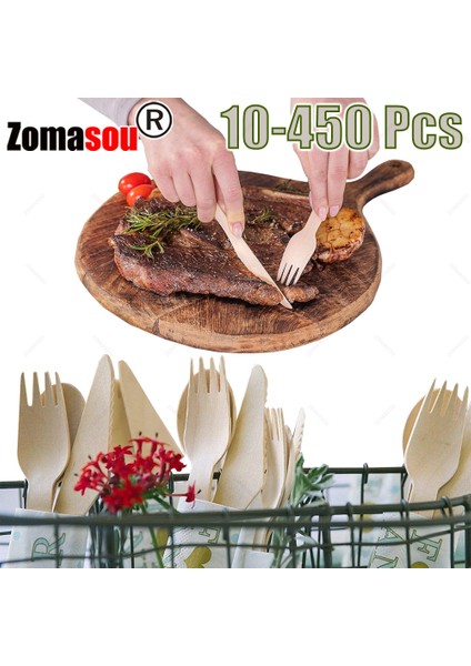 10-450 Adet Tek Kullanımlık Ahşap Kaşık Çatal Bıçak Çatal Bıçak Takımı Doğum Günü Düğün Piknik Parti Sofra Takımı Dekorasyon Malzemeleri Tatlı Pasta (Yurt Dışından)
