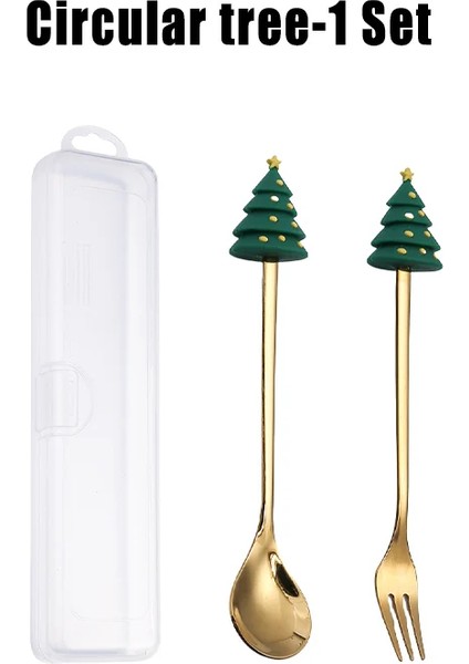 Şık Karikatür Gümüş Eşya Hediye Seti Paslanmaz Çelik Altın Noel Çay Kahve Kaşığı ve Çatal Bıçak Takımı Noel Hediye Kutusu ile (Yurt Dışından)