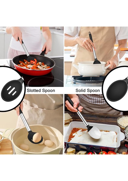 2 Adet Paslanmaz Çelik Saplı Silikon Pişirme Kaşığı Seti Salata Karıştırma Kaşığı Seti Yapışmaz Pişirme Aletleri Mutfak Gereçleri (Yurt Dışından) fırsatları