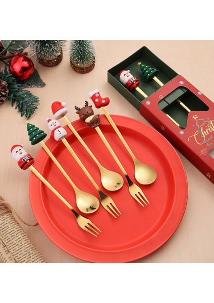 Adet Noel Çatal ve Kaşık Seti Paslanmaz Çelik Yaratıcı Sofra Takımı Kahve Çay Tatlı Çatal ve Kaşık Hediye Seti (Yurt Dışından) fiyatları