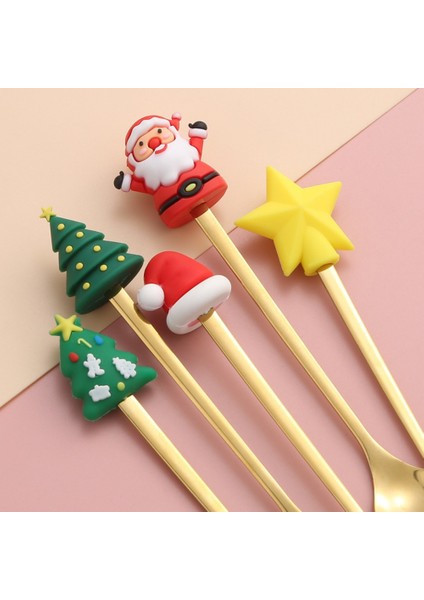 Adet Noel Çatal ve Kaşık Seti Paslanmaz Çelik Yaratıcı Sofra Takımı Kahve Çay Tatlı Çatal ve Kaşık Hediye Seti (Yurt Dışından) modelleri