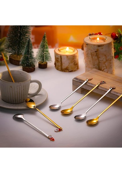 6 Parça Noel Çatal Bıçak Takımı Noel Kahve Kaşıkları Paslanmaz Çelik Altın Sofra Takımı Kahve Karıştırma Tatlı Sevimli Noel Hediyesi (Yurt Dışından) fırsatları