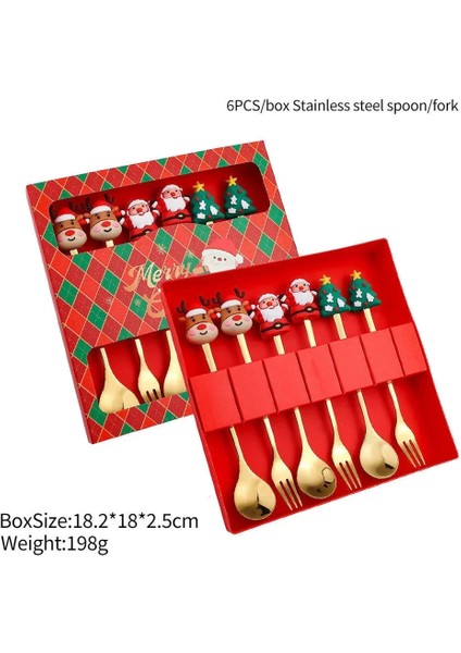 2/4/6 Parça Noel Çatal ve Kaşık Seti Paslanmaz Çelik Yaratıcı Sofra Takımı Kahve Çay Tatlı Çatal ve Kaşık Hediye Seti (Yurt Dışından)