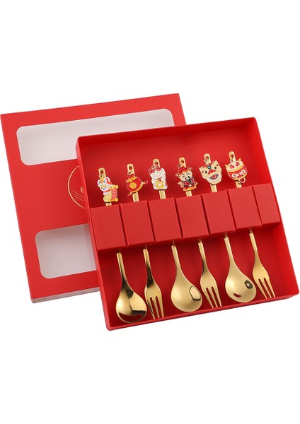 4/6 Adet Çin Yeni Yılı Kaşık Çatal Seti Altın Gümüş Paslanmaz Çelik Sofra Takımı Zarif Kahve Çay Kaşığı Tatil Partisi Dekoru (Yurt Dışından)