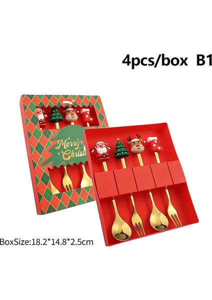 2/4/6 Adet Noel Çatal ve Kaşık Seti Paslanmaz Çelik Yaratıcı Sofra Takımı Kahve Çay Tatlı Çatal ve Kaşık Hediye Seti (Yurt Dışından)