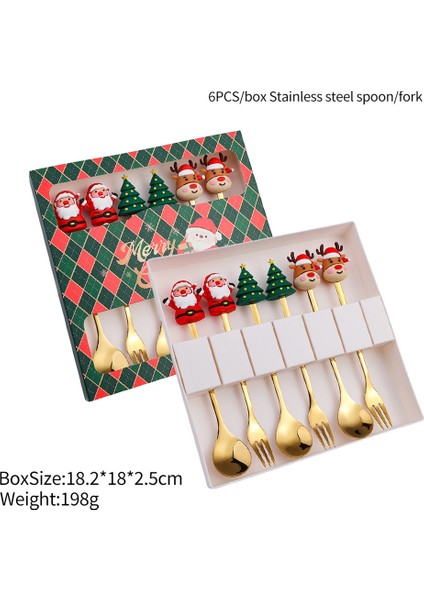 2/4/6 Parça Noel Çatal ve Kaşık Seti Paslanmaz Çelik Yaratıcı Sofra Takımı Kahve Çay Tatlı Çatal ve Kaşık Hediye Seti (Yurt Dışından)