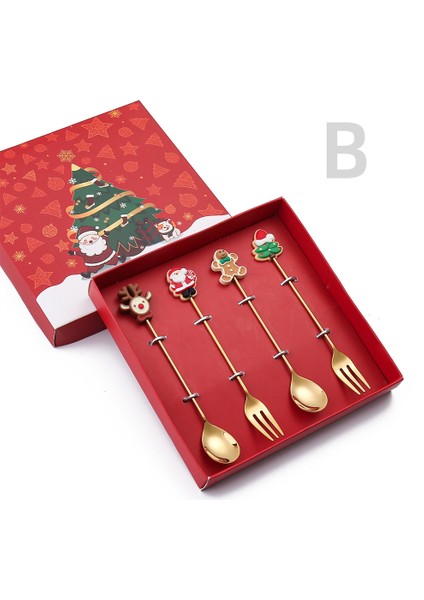 4/6 Adet Noel Dekorasyon Sofra Takımı Elk Noel Ağacı Kaşık Çatal Tatlı Kepçesi Kahve Kaşığı Noel Hediyesi (Yurt Dışından)