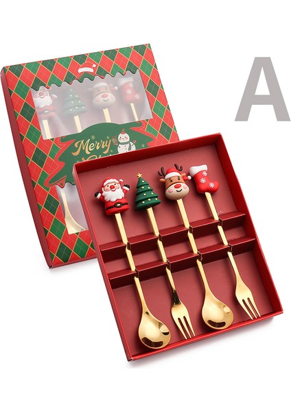 2024 Noel Çatal ve Kaşık Seti Altın Kaşık Çatal Paslanmaz Çelik Yaratıcı Sofra Takımı Bebek Dekorasyonu Meyve Çatalı Kahve Kaşığı (Yurt Dışından)